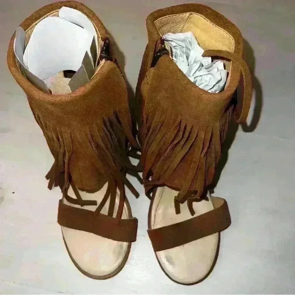 KOOLABURRA Piaz II Chestnut Suede Fringe Heel Sandals/Ankle Boot Zip Sz 6.5 - Picture 8 of 11